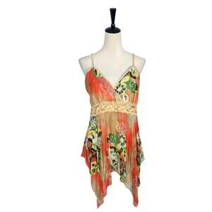 Vintage Y2K Libian Fairy Flowy Asymmetrical Babydoll Camisole Top Floral Boho XL